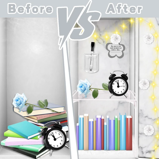 Alt view image 7 of 7 - 17 Pcs White Locker Organizer Kit, Includes Classic Marble Locker Magnetic Wallpaper, Locker Shelf, Magnetic Mirror and Organizing Supplies First Day of School Essentials with Locker