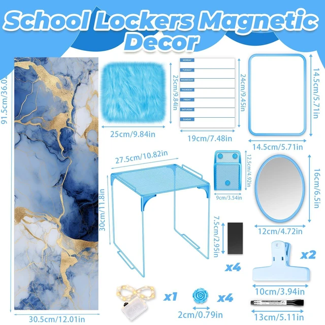 Alt view image 2 of 7 - Blue Locker Accessories Kit with Locker Magnetic Wallpaper Magnetic Shelf Whiteboard Mirror Rug Pen Holder Clips Planner School Locker Accessories Organization Set for Back to School