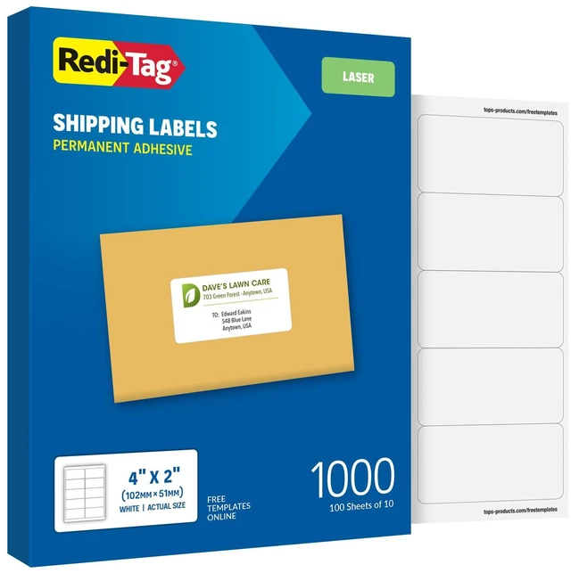 Main image of 2" x 4" Shipping Labels, 1000 per Pack, White, Laser Printer Labels, Self-Adhesive, Permanent Stick, Smudge-Resistant, Perfect for Shipping, Mailing, and Warehouse Use