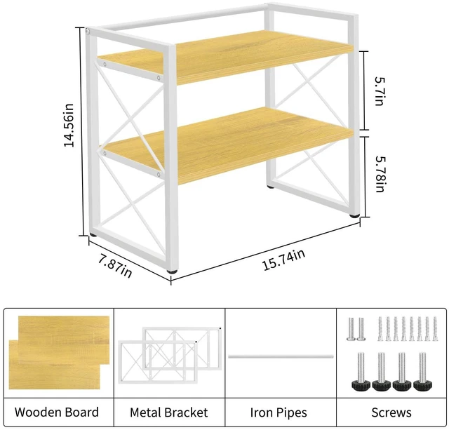 Alt view image 3 of 7 - Desktop Shelf Organizer, 2 Tier Office Shelves, Wood Desk Organizer Storage Rack and Freestanding Display Shelf for Office, Dormitory, Home (White Wood)