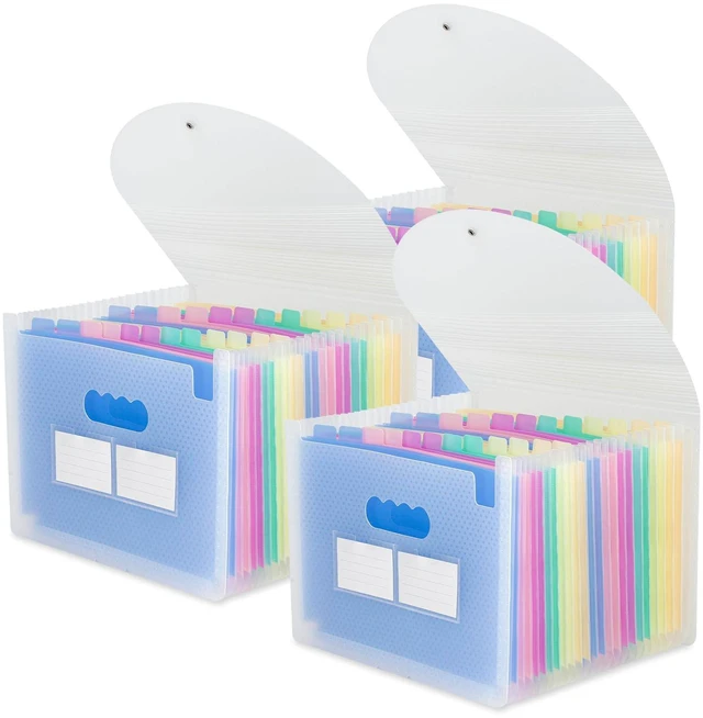 Main image of Accordion File Organizer, 3 Pack 24 Pockets Expanding File Folders, Portable Monthly Bill Receipt Documents Organizer with Colorful A-Z Tabs, Letter/A4 Size - Blue