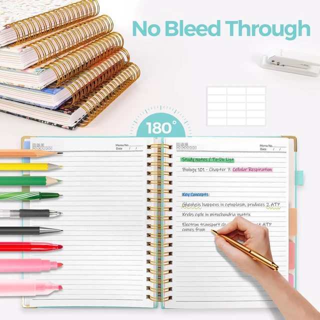 Alt view image 7 of 7 - Spiral Journal for Women, B5 College Ruled Notebooks for Work with Dividers,Tabs and Pocket, Mint