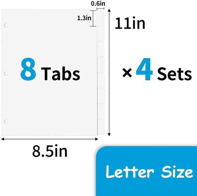 Alt view image 3 of 7 - Binder Dividers for 3 Ring Binder, 1/5 Cut Tabs, Letter Size Blank Dividers Write On Page with 5 Big Tabs for School Office Home, 4 Sets, 32 Dividers, White