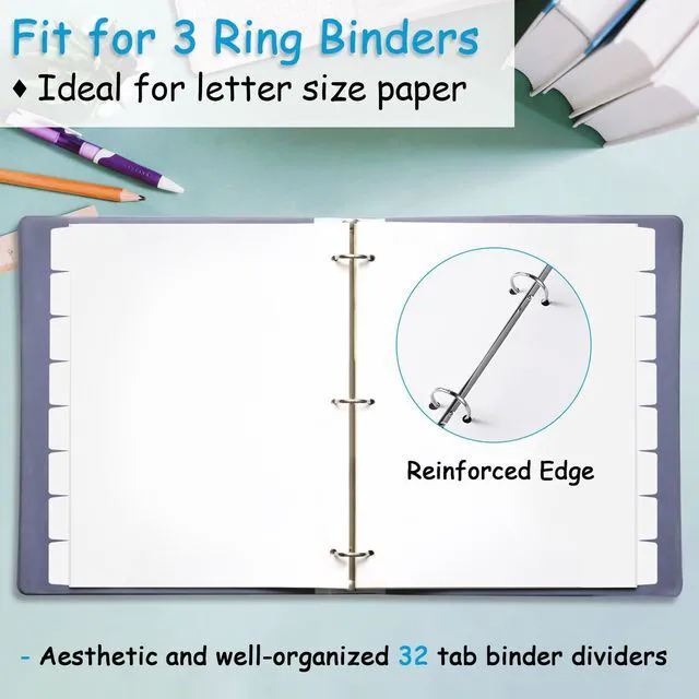 Alt view image 5 of 7 - Binder Dividers for 3 Ring Binder, 1/5 Cut Tabs, Letter Size Blank Dividers Write On Page with 5 Big Tabs for School Office Home, 4 Sets, 32 Dividers, White