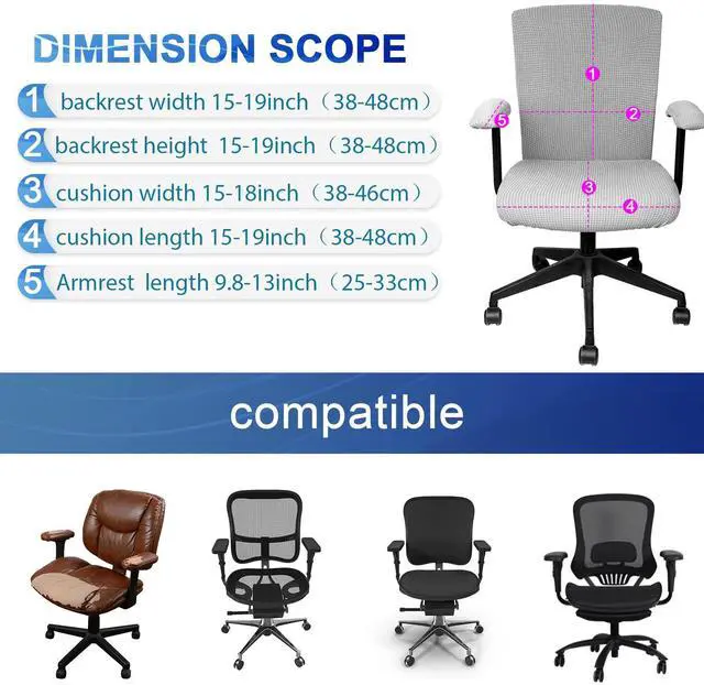 Alt view image 2 of 7 - 4 Pcs Office Chair Covers Stretchable Armrest Seat,XL,Silver Gray Universal Fit Office Desk Chairs, Protective Seat Backrest Slipcovers, Stretchable Prevent Wear, Easy Install for Rotating