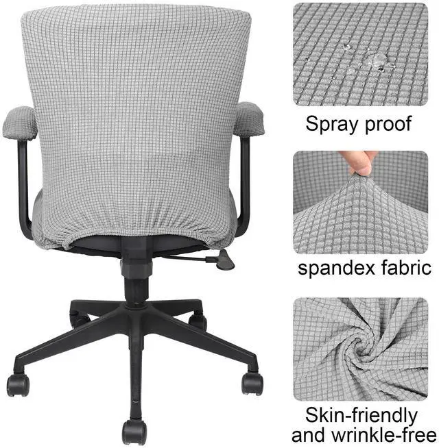 Alt view image 3 of 7 - 4 Pcs Office Chair Covers Stretchable Armrest Seat,XL,Silver Gray Universal Fit Office Desk Chairs, Protective Seat Backrest Slipcovers, Stretchable Prevent Wear, Easy Install for Rotating