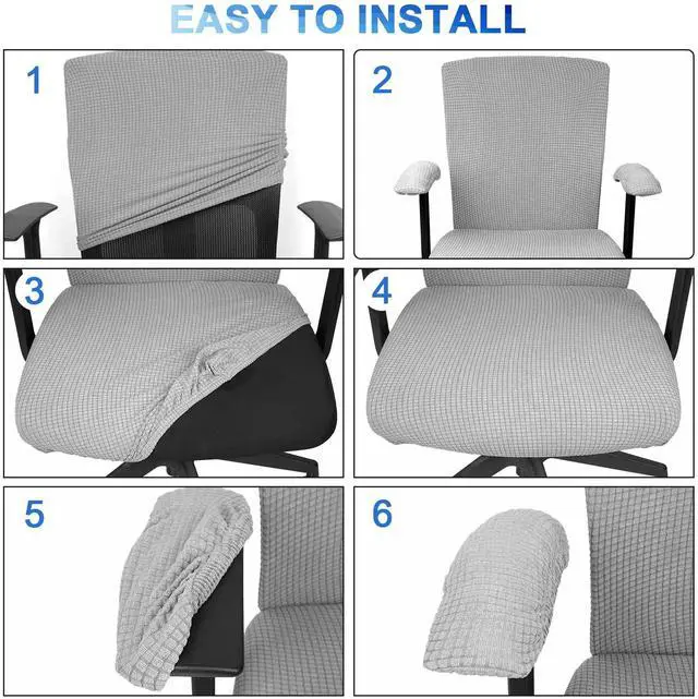 Alt view image 4 of 7 - 4 Pcs Office Chair Covers Stretchable Armrest Seat,XL,Silver Gray Universal Fit Office Desk Chairs, Protective Seat Backrest Slipcovers, Stretchable Prevent Wear, Easy Install for Rotating