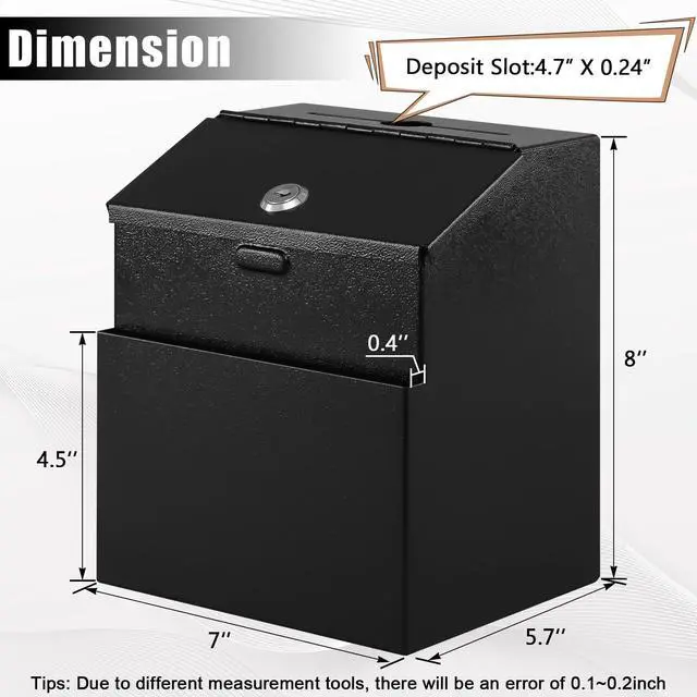 Alt view image 2 of 7 - Suggestion Box with Slot and Lock, 50 Suggestion Cards, Black Employee Comment Collection, Wall-Mount or Tabletop Use, Steel Construction, 2 Keys, Card Storage, 8H x 5.7W x 7L Inch
