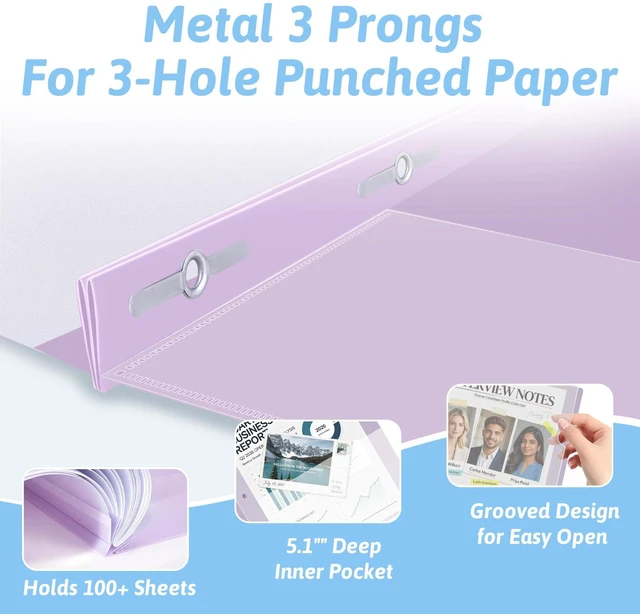 Alt view image 3 of 7 - 30 Pack Clear Front Report Covers with 3-Prong Fasteners for 8.5"x11" Plastic Presentation Folders Clear Front, 3 Prongs Report Covers, Resume Folders for Interview, 10 Colors, Large Capacity