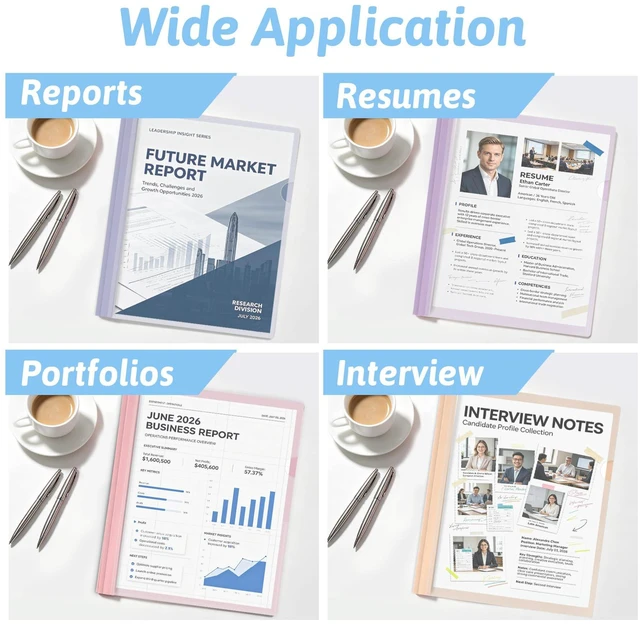 Alt view image 6 of 7 - 30 Pack Clear Front Report Covers with 3-Prong Fasteners for 8.5"x11" Plastic Presentation Folders Clear Front, 3 Prongs Report Covers, Resume Folders for Interview, 10 Colors, Large Capacity