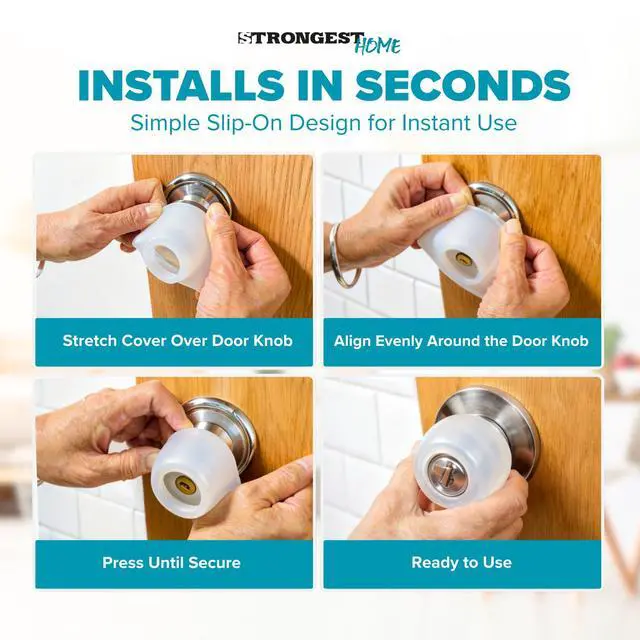 Alt view image 6 of 7 - Clear Silicone Door Knob Cover & Wall Protector Soft Rubber Handle Grip for Arthritis Support and Quiet Damage Prevention (10 Pack)