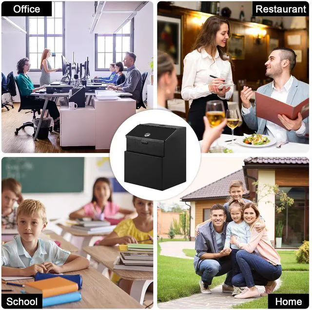 Alt view image 7 of 7 - Suggestion Box with Slot and Lock, 50 Suggestion Cards, Black Employee Comment Collection, Wall-Mount or Tabletop Use, Steel Construction, 2 Keys, Card Storage, 8H x 5.7W x 7L Inch