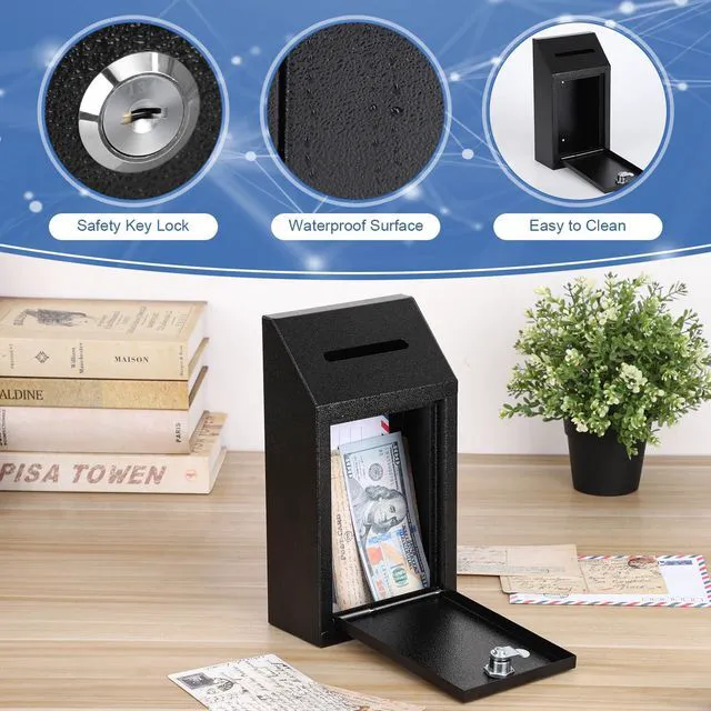 Alt view image 5 of 7 - Metal Cash Box for Farm Stand, Money Drop Box with Lock & Slot Wall Mount, Self-service Payment Drop, Porch Pickup Payments, 2 Keys, Hardware Included, 10.24 x 5.7 x 2.95 In, Black
