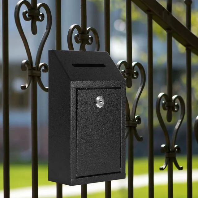 Alt view image 6 of 7 - Metal Cash Box for Farm Stand, Money Drop Box with Lock & Slot Wall Mount, Self-service Payment Drop, Porch Pickup Payments, 2 Keys, Hardware Included, 10.24 x 5.7 x 2.95 In, Black