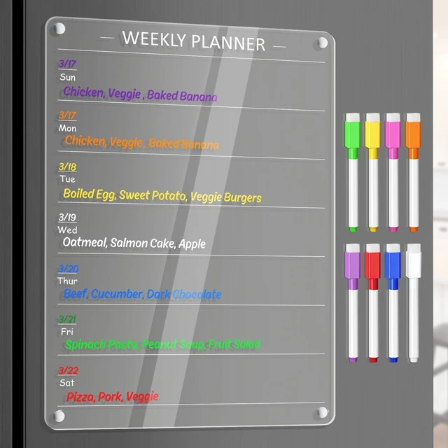 Alt view image 2 of 7 - Acrylic Weekly Planner Board Meal Planner Magnetic Menu Board for Kitchen Fridge w/ 8 Markers, Clear Weekly Calendar Planning Dry Erase Board Noteboard to Do Grocery Shopping List, 12x9