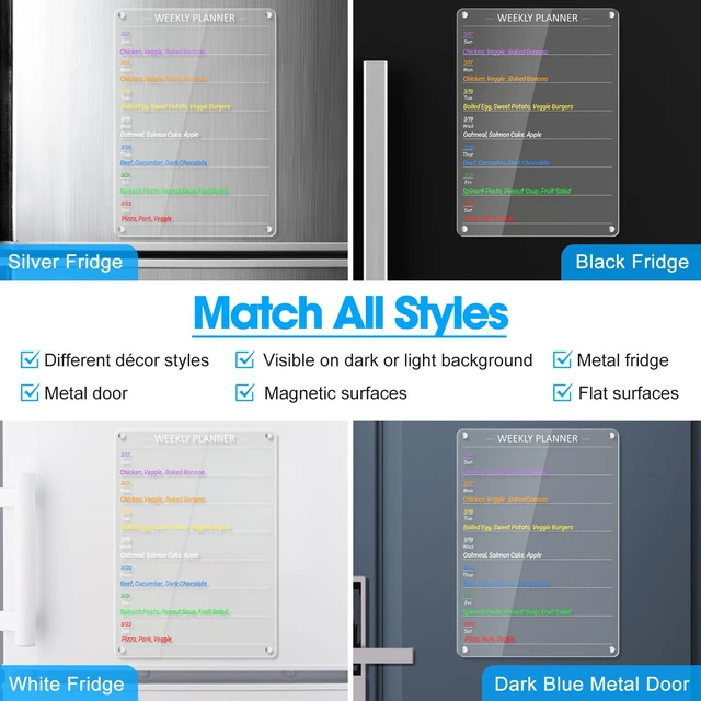 Alt view image 3 of 7 - Acrylic Weekly Planner Board Meal Planner Magnetic Menu Board for Kitchen Fridge w/ 8 Markers, Clear Weekly Calendar Planning Dry Erase Board Noteboard to Do Grocery Shopping List, 12x9