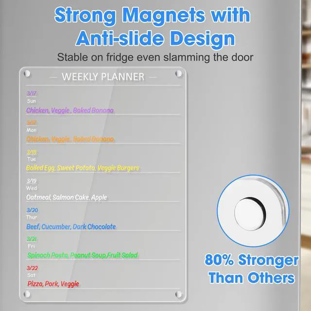 Alt view image 4 of 7 - Acrylic Weekly Planner Board Meal Planner Magnetic Menu Board for Kitchen Fridge w/ 8 Markers, Clear Weekly Calendar Planning Dry Erase Board Noteboard to Do Grocery Shopping List, 12x9