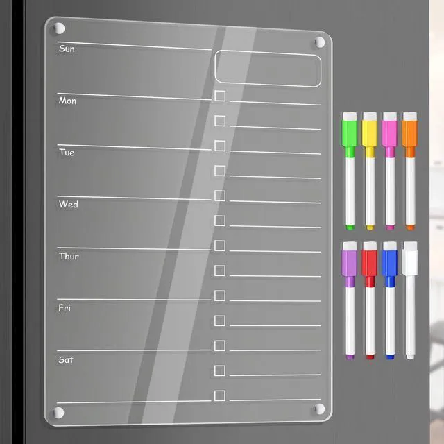 Main image of Acrylic Meal Planner Magnetic Menu Board for Kitchen Fridge Planning Board Grocery to Do List Shopping List w/ 8 Markers, Clear Weekly Calendar for Refrigerator Dry Erase Board, 12x9