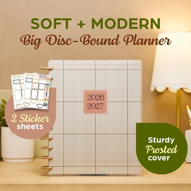 Alt view image 2 of 6 - Happy Planner Disc-Bound Planner July 2026June 2027, Big Size Includes 3 extra months and 2 sticker sheets, 8.5" x 11", Teacher Layout, Soft + Modern theme