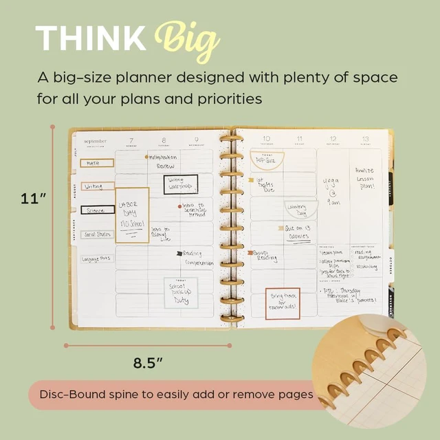 Alt view image 5 of 6 - Happy Planner Disc-Bound Planner July 2026June 2027, Big Size Includes 3 extra months and 2 sticker sheets, 8.5" x 11", Teacher Layout, Soft + Modern theme