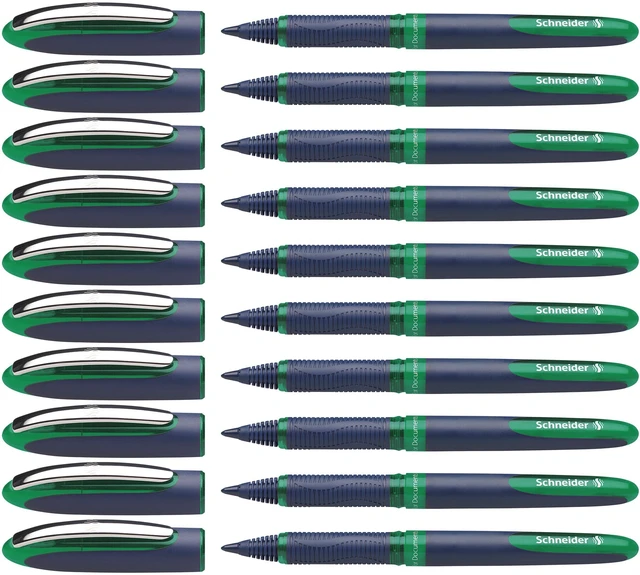 Main image of One Business Rollerball Pen, 0.6 mm Ultra-Smooth Tip, Blue Barrel, Green Ink, Box of 10 Pens (183004)