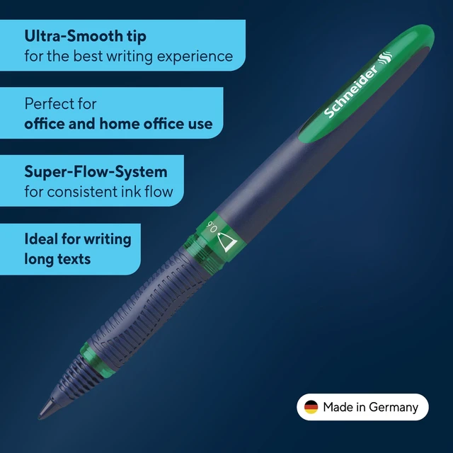 Alt view image 2 of 7 - One Business Rollerball Pen, 0.6 mm Ultra-Smooth Tip, Blue Barrel, Green Ink, Box of 10 Pens (183004)