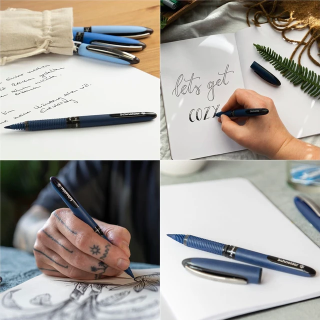 Alt view image 3 of 7 - One Business Rollerball Pen, 0.6 mm Ultra-Smooth Tip, Blue Barrel, Green Ink, Box of 10 Pens (183004)