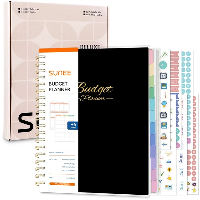 Main image of Budget Planner - Deluxe Monthly Budget Book with 12-Pockets for Bill Organizer, Undated 12 Month Expense Tracker Notebook & Account Book B5 Size (8" x 10") to Manage Your Finance Planner, Black