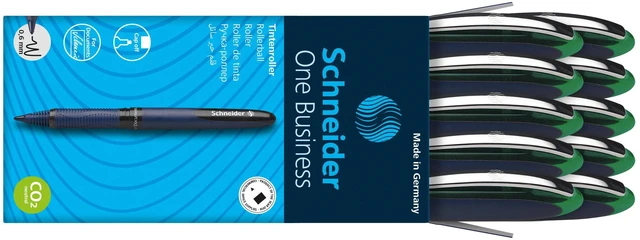 Alt view image 5 of 7 - One Business Rollerball Pen, 0.6 mm Ultra-Smooth Tip, Blue Barrel, Green Ink, Box of 10 Pens (183004)