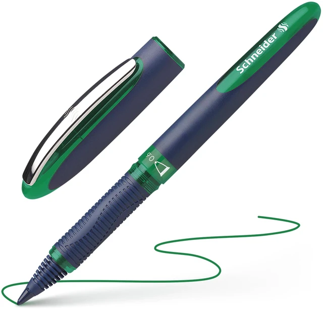 Alt view image 6 of 7 - One Business Rollerball Pen, 0.6 mm Ultra-Smooth Tip, Blue Barrel, Green Ink, Box of 10 Pens (183004)
