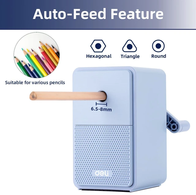 Alt view image 2 of 6 - Manual Pencil Sharpener, Blue Auto-in Hand Crank Pencil Sharpener with Adjustable Point for Colored Pencils, Students, Kids, Classroom, Home, Office