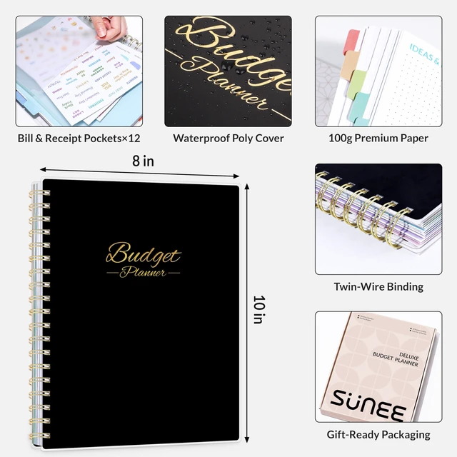 Alt view image 6 of 7 - Budget Planner - Deluxe Monthly Budget Book with 12-Pockets for Bill Organizer, Undated 12 Month Expense Tracker Notebook & Account Book B5 Size (8" x 10") to Manage Your Finance Planner, Black