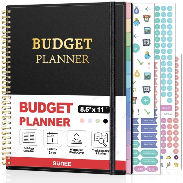 Main image of Budget Planner - Monthly Budget Book with Expense Tracker Notebook, A4(8.5" x 11") Undated 12 Month Bill Organizer & Finance Planner to Manage Your Money, Account Book with Colorful Tab, Black
