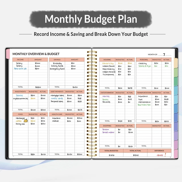 Alt view image 3 of 7 - Budget Planner - Monthly Budget Book with Expense Tracker Notebook, A4(8.5" x 11") Undated 12 Month Bill Organizer & Finance Planner to Manage Your Money, Account Book with Colorful Tab, Black