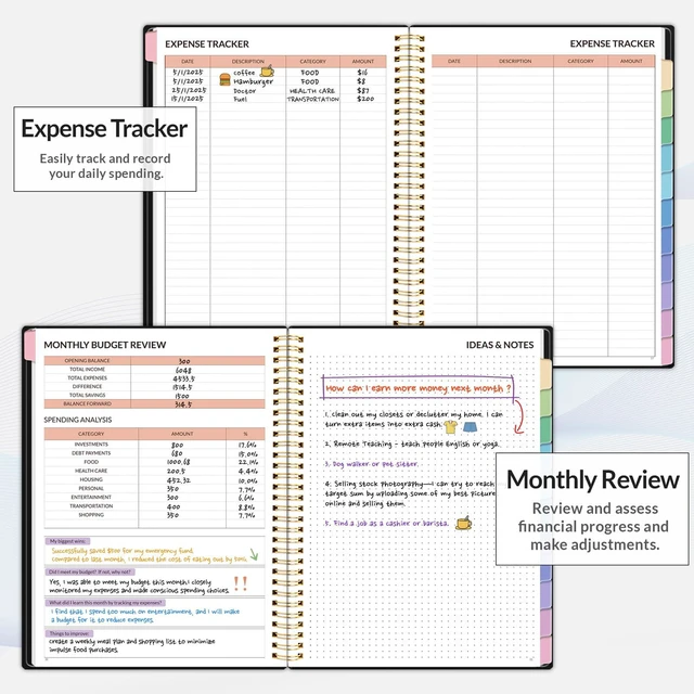 Alt view image 4 of 7 - Budget Planner - Monthly Budget Book with Expense Tracker Notebook, A4(8.5" x 11") Undated 12 Month Bill Organizer & Finance Planner to Manage Your Money, Account Book with Colorful Tab, Black