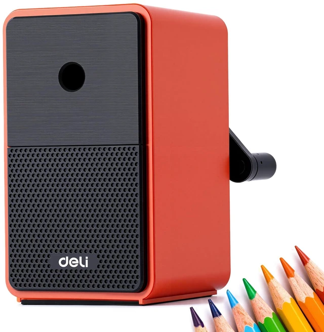 Main image of Manual Pencil Sharpener, Deep Red Auto-in Hand Crank Pencil Sharpener with Adjustable Point for Colored Pencils, Students, Kids, Classroom, Home, Office