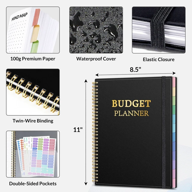 Alt view image 6 of 7 - Budget Planner - Monthly Budget Book with Expense Tracker Notebook, A4(8.5" x 11") Undated 12 Month Bill Organizer & Finance Planner to Manage Your Money, Account Book with Colorful Tab, Black