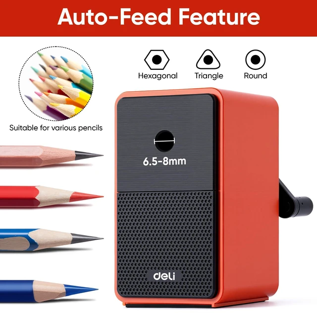 Alt view image 3 of 7 - Manual Pencil Sharpener, Deep Red Auto-in Hand Crank Pencil Sharpener with Adjustable Point for Colored Pencils, Students, Kids, Classroom, Home, Office
