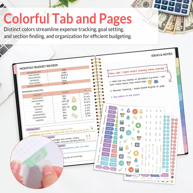 Alt view image 7 of 7 - Budget Planner - Monthly Budget Book with Expense Tracker Notebook, A4(8.5" x 11") Undated 12 Month Bill Organizer & Finance Planner to Manage Your Money, Account Book with Colorful Tab, Black