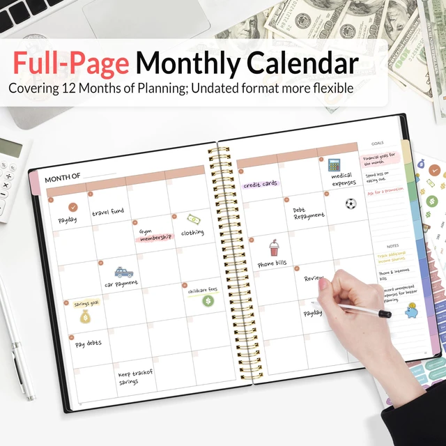 Alt view image 2 of 7 - Budget Planner - Monthly Budget Book with Expense Tracker Notebook, A4(8.5" x 11") Undated 12 Month Bill Organizer & Finance Planner to Manage Your Money, Account Book with Colorful Tab, Black
