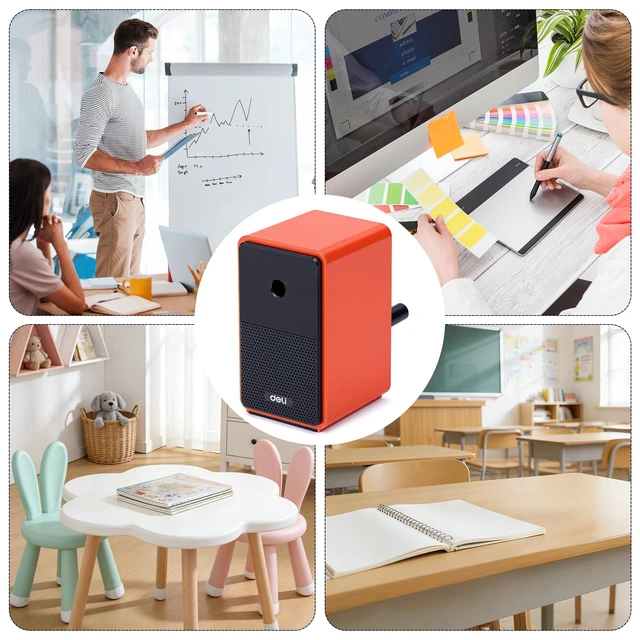 Alt view image 7 of 7 - Manual Pencil Sharpener, Deep Red Auto-in Hand Crank Pencil Sharpener with Adjustable Point for Colored Pencils, Students, Kids, Classroom, Home, Office