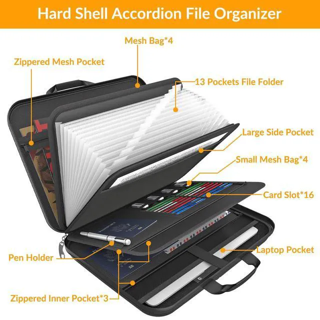 Alt view image 3 of 7 - Hard Case Fireproof Document Box with Lock Zipper Important File Organizer Waterproof Portable Home Office Travel Storage Accordion Folder for Letter A4 Laptop Files