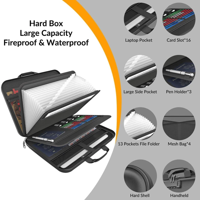 Alt view image 4 of 7 - Hard Case Fireproof Document Box with Lock Zipper Important File Organizer Waterproof Portable Home Office Travel Storage Accordion Folder for Letter A4 Laptop Files