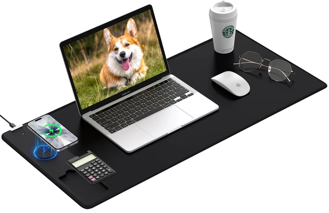 Main image of Mouse Pad 31.5x15.75 Inch with Calculator, 15W Magnetic Wireless Charging Desk Mat, XXL Desk Pad, Home Office Large Keyboard Pad with Ultra-Smooth Surface, Non-Slip Base (Black)