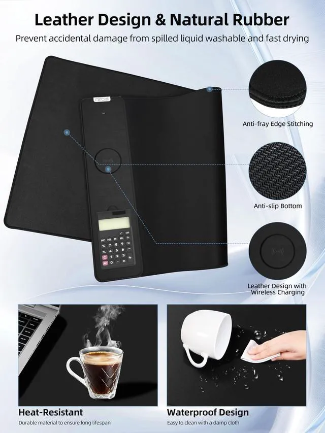 Alt view image 5 of 7 - Mouse Pad 31.5x15.75 Inch with Calculator, 15W Magnetic Wireless Charging Desk Mat, XXL Desk Pad, Home Office Large Keyboard Pad with Ultra-Smooth Surface, Non-Slip Base (Black)