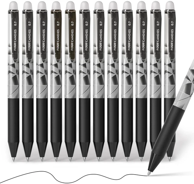 Main image of Retractable Black Erasable Gel Pen, Fine Point, 0.7mm, 12 Pack Make Mistakes Disappear, Erasable Pens Black for Drawing, Writing, Planners & Crossword Puzzles