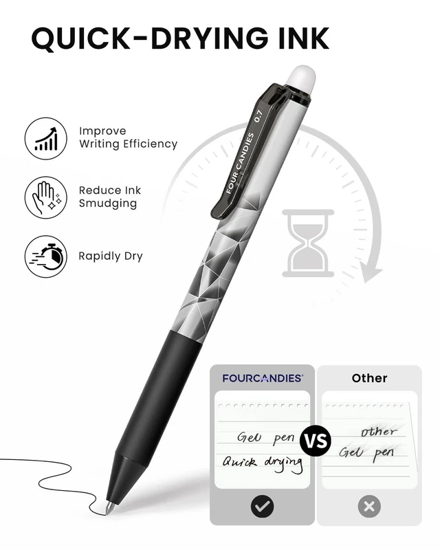 Alt view image 4 of 7 - Retractable Black Erasable Gel Pen, Fine Point, 0.7mm, 12 Pack Make Mistakes Disappear, Erasable Pens Black for Drawing, Writing, Planners & Crossword Puzzles