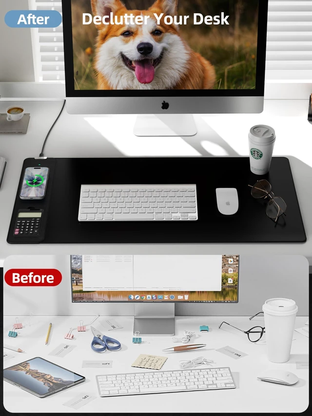 Alt view image 7 of 7 - Mouse Pad 31.5x15.75 Inch with Calculator, 15W Magnetic Wireless Charging Desk Mat, XXL Desk Pad, Home Office Large Keyboard Pad with Ultra-Smooth Surface, Non-Slip Base (Black)