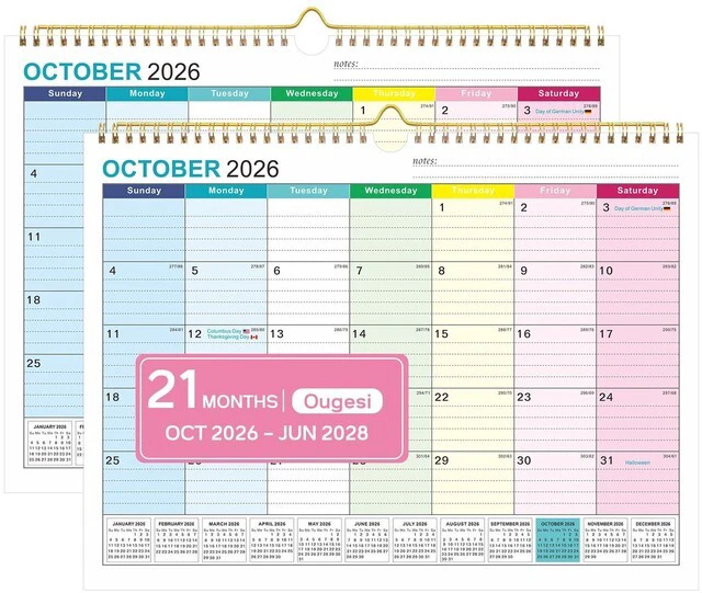 Main image of Wall Calendar 2027-2028, 21 Months Hanging Calendar, Oct 2026 - Jun 2028 Hanging Calendar, Monthly Design, 120 GSM Thick Paper, Spacious Writing Blocks, Bonus Stickers