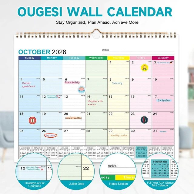 Alt view image 2 of 7 - Wall Calendar 2027-2028, 21 Months Hanging Calendar, Oct 2026 - Jun 2028 Hanging Calendar, Monthly Design, 120 GSM Thick Paper, Spacious Writing Blocks, Bonus Stickers